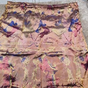 Vtg Portugal Azores Souvenir Tapestry Woven Jacquard Textile Bronze Gold 70x48